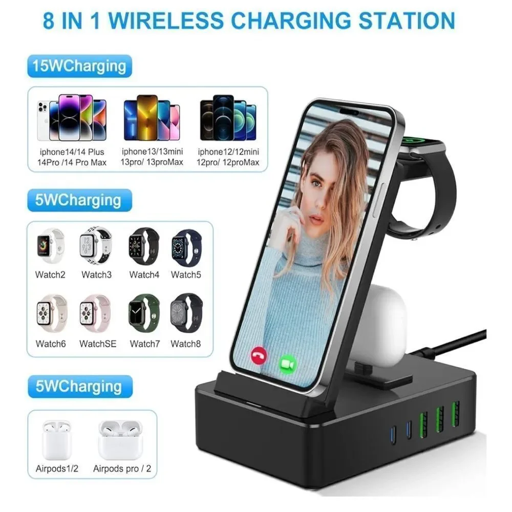 8 in 1 Multifunctional Wireless Charger in Black. New in Box!